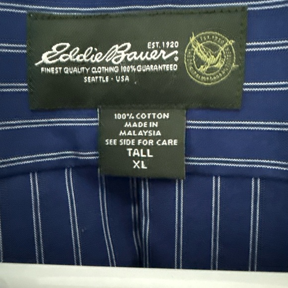 Eddie Bauer Men's Navy Pinstripe Dress Shirt - Picture 3 of 7